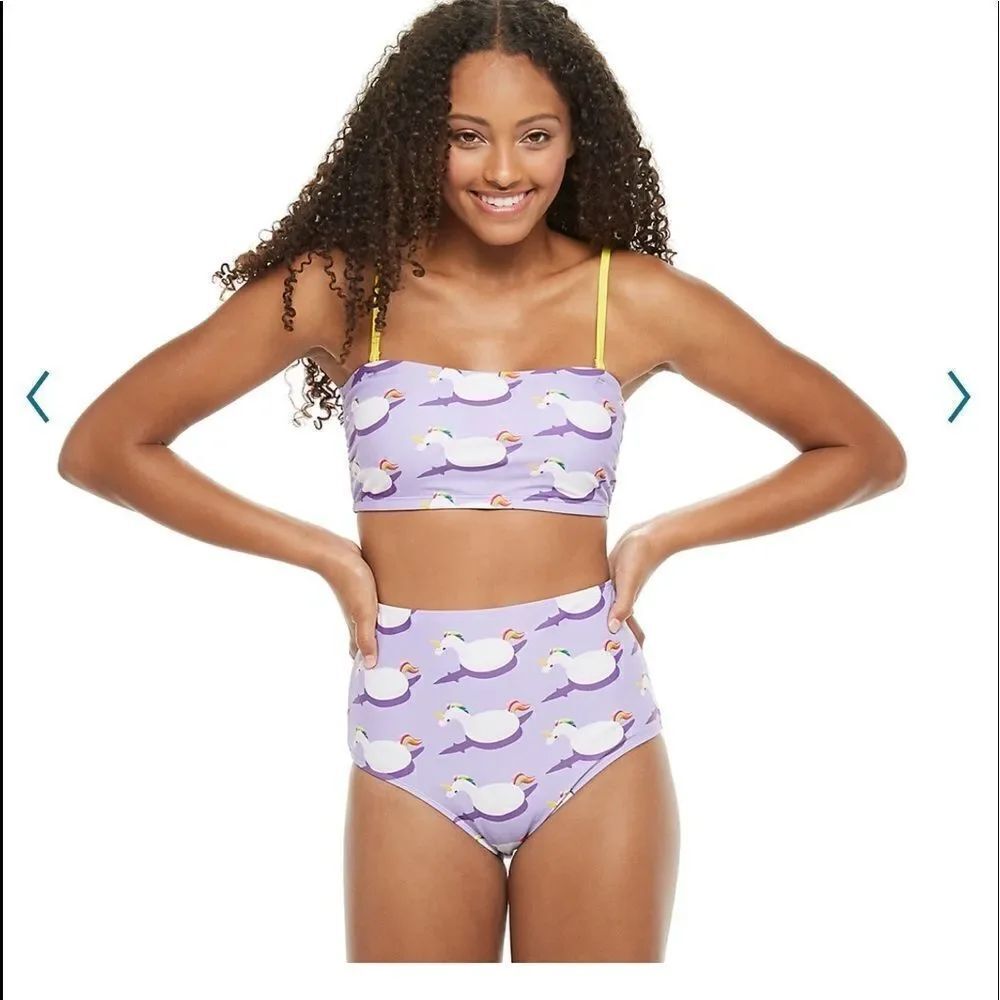 Juniors large fits 16 unicorn bikini swim suit high waist purple